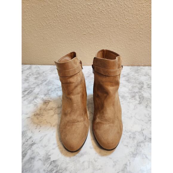 Lauren Conrad‎ Women's Tan Suede Chunky Heel Zip Up Straps Ankle Boots Size 9 - Picture 4 of 8